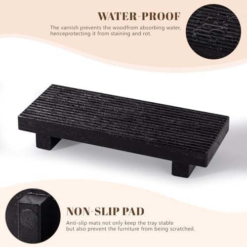 Bathroom Sink Tray Wood Riser Display Kitchen Decor Soap Holder, Black