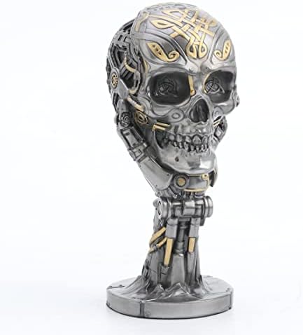 Veronese Design 7 1/8" Steampunk Thinker Statue Mechanical Skull Sculpture Metallic Finish