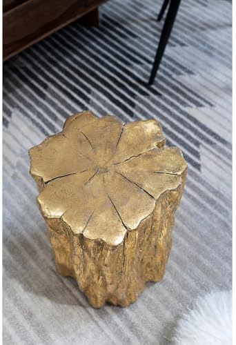 13.5""x13""x20"" Gold Magnesium Faux Tree Stump Accent Stool, Decorative Side Table for Living Room, Bedroom, Entryway, Office, Modern Indoor Plant Stand, T2-43311-DS