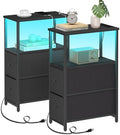TUTOTAK Narrow LED End Table with Charging Station, Skinny Side Table