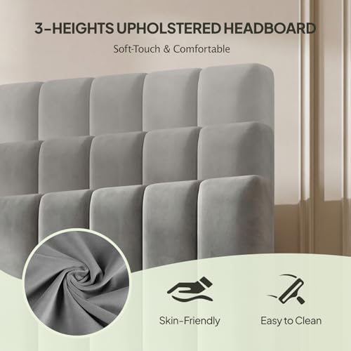 Welzona Full Size Upholstered Bed Frame with Headboard & 4 Drawers, Grey