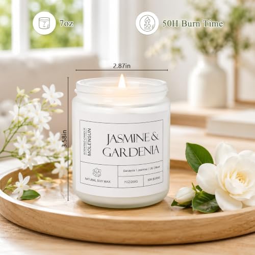 Molensun Gardenia & Jasmine Scented Candle, 7 oz Soy Wax Candle