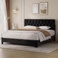 Full Size Bed Frame with Headboard, Luxury Velvet Fabric Upholstered Bed frame with Button Tufted Design, Strong Wooden Slats Support - Low & Sturdy, Noise-Free, No Box Spring, Easy Assembly, Black