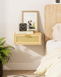 Aienvey Floating Nightstand, Floating Shelf with Drawer, Oak Rattan