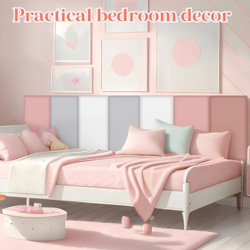 Hahafelt 12 Pack Wall Padding Headboard 15.75" x 7.87" x 1.18" Pink Colors