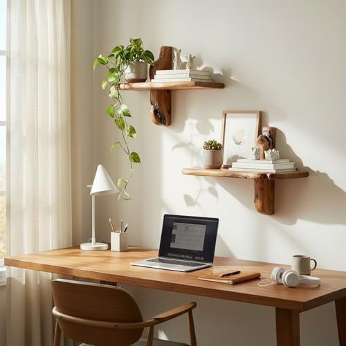WELLAND Live Edge Cedar Bedside Floating Shelves, Set of 2