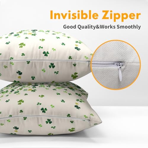 St. Patrick's Day Pillowcase 16x16 Inch 2 Pack Shamrocks Lucky Clover Throw Pillow Covers Saint Patrick Day Spring Cotton-Linen Square Cushion Cases Holiday Themed Gifts for Home Couch Bedroom