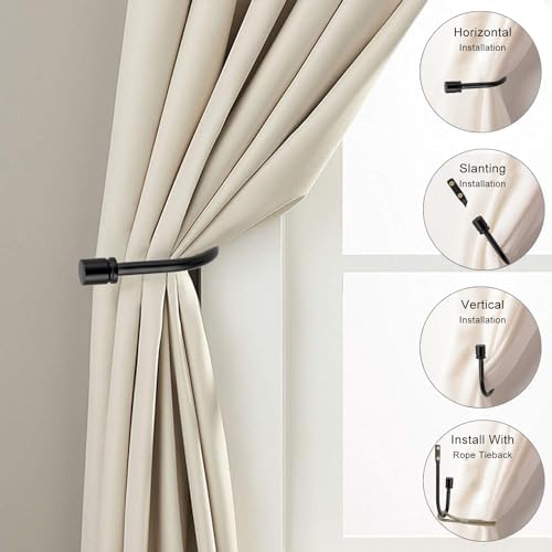 Black Curtain Holdbacks - 2pcs，Curtain Holders Wall Mounted, Curtain Pull Back Hooks for Drapes, Vintage Curtain Holdbacks, Drapery Hardware, Curtain Side Holders for Wall
