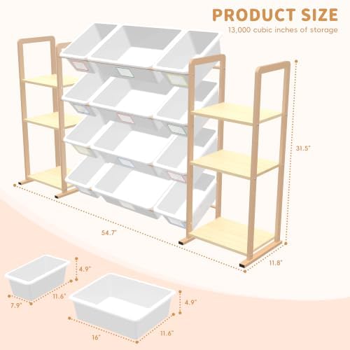Toy Storage Organizer with 6 Shelves and 12 Removable Storage Bins, Bookshelf/Bookcase, Kids Bin Shelf, Toys Box for Playroom Organization for Bedroom & Room
