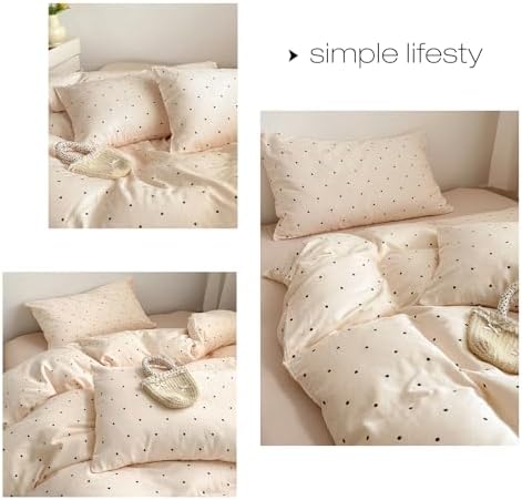 AOJIM Beige Polka Dot Duvet Cover Full Size 3PCS 100% Cotton Double Layer Gauze Bedding Set with Zipper Closure, Soft Breathable Comforter Cover with 2 Pillowcases Chic Kids Adults Bedding Duvet Cover