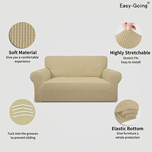 Easy-Going Stretch Loveseat Couch Covers Washable Beige