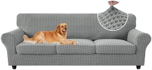 MAXIJIN 4 Pieces Stretch Oversized Couch Covers for 3 Cushion Sofa Covers Washable Sofa Slipcovers Thick Soft Furniture Protector with Non Slip Strap (Light Gray), 91"-110"(3 XL Cushions)