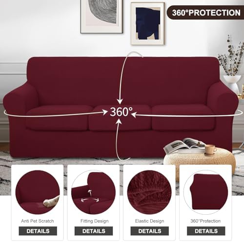 U-NICE HOME 4 Pieces Stretch Couch Cover Sofa Slipcover, Burgundy