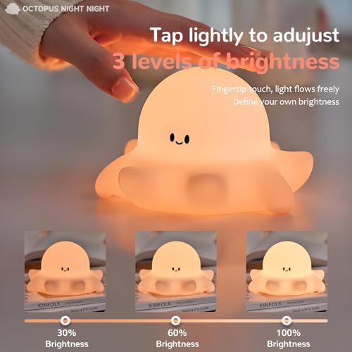Octopus Night Light, Kids Rechargeable LED Night Lamp with Timer