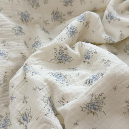 Shabby Chic Blue Floral Duvet Cover King with Ruffles, Freesia Print