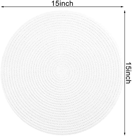 SHACOS Round Braided Placemats Set of 4 Washable Round Table Mats for Dining Table 15 inch (White, 4)