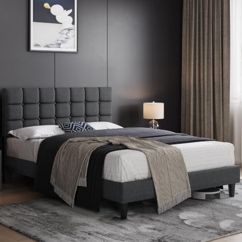Yaheetech Queen Size Upholstered Tufted Bed Frame with Headboard