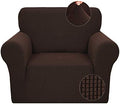 JIVINER Super Stretch Chair Slipcovers with Arms 1-Piece Jacquard Small Checks Living Room Armchair Covers Soft Anti Slip Sofa Couch Furniture Protector for Kids Pets (Chair, Coffee)
