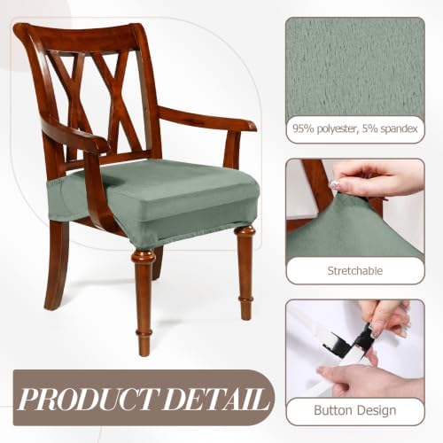 Havawish Extra Wide Dining Chair Seat Covers, Matcha Green, Velvet, 1 Pcs