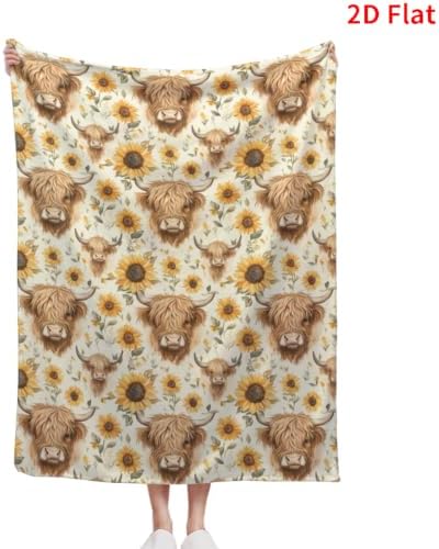 Sunflower Highland Cow Blanket 60"x80", Soft Lightweight Throw Blanket for Kids Teens Adults, All Season Cozy Decorative Blanket for Sofa Bed Couch Travel