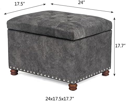 Adeco High End Classy Tufted Accents Rectangular Storage Bench Ottoman Footstool,Heather Gray