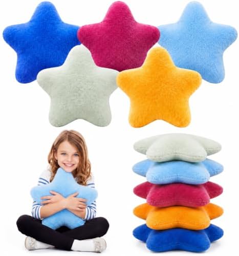 Soaoo 5 Pcs Star Fluffy Pillow Star Shape Pillow, Bright Rainbow Collection