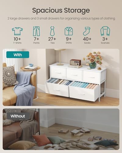 SONGMICS Dresser for Bedroom, Wide Dresser with 5 Fabric Drawers