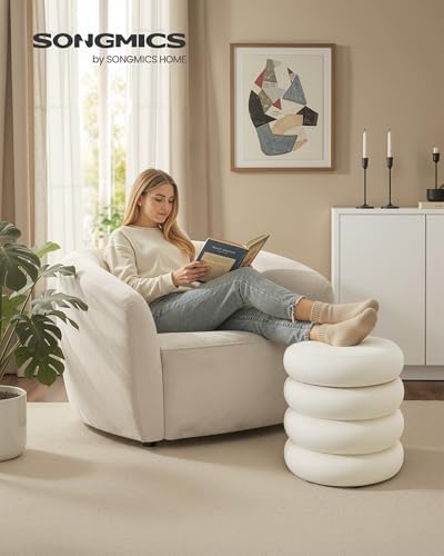 SONGMICS Round Ottoman with Storage, Vanity Stool, Velvet