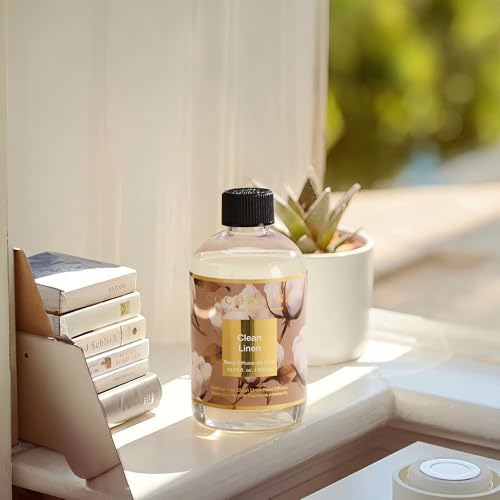 Cocorrína Reed Diffuser Refill Clean Linen 10.15oz (300ml) with 8 Sticks - Premium Long-Lasting Scented Oil, Home Fragrance for Bedroom, Bathroom Home Decor