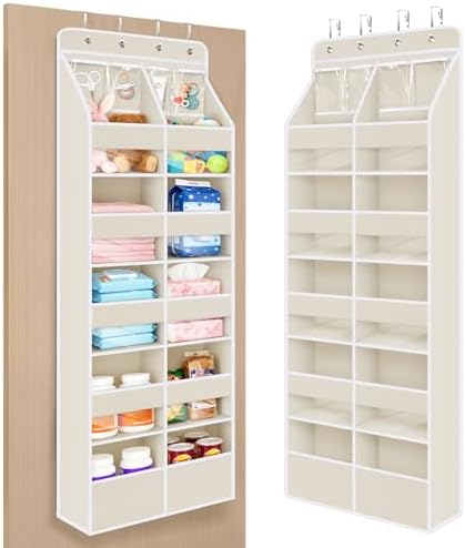 Univivi Upgraded Over Door Organizer for Baby Stuff, Beige Pattern, 6-Shelf