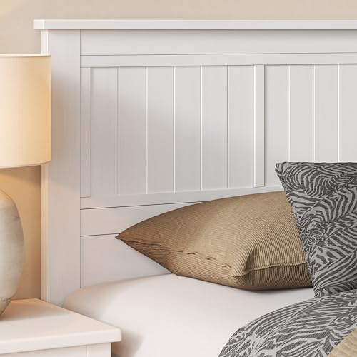 ComfIQ Serene Wood Panel Headboard with Window-Pane Design, King, White