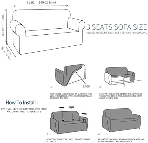JIVINER Stretch Sofa Covers 1 Piece Couch Covers for 3 Cushion Couch Sofa, 3 Seater Sofa Slipcovers Furniture Protector with Elastic Bottom for Kids, Pets (Black, Sofa)