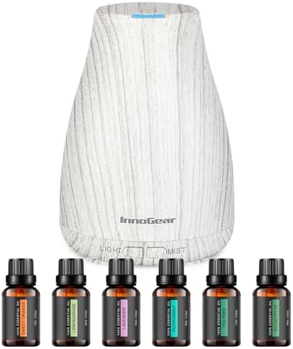 InnoGear 100ml Essential Oil Diffuser for Home with 6 Oils Gift Set, Grey
