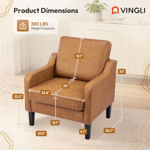 VINGLI Accent Chair, Faux Leather PU Armchair for Living Room, Brown