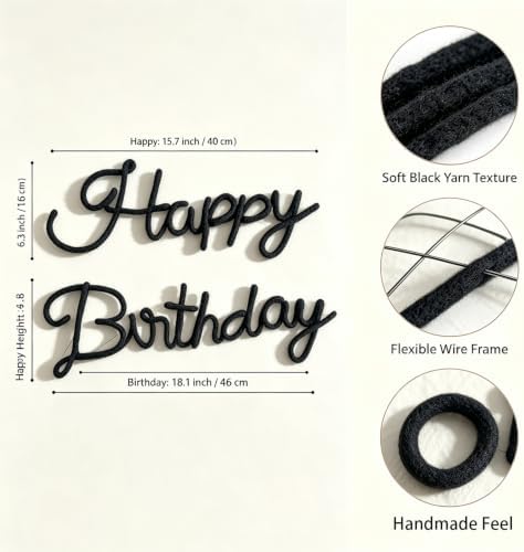 Black Happy Birthday Sign Knitted Wire Words Birthday Wall Hanging Decor
