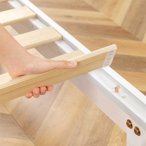 Mellow Naturalista Grand 12 Inch Solid Wood Platform Bed with Wooden Slats, Easy Assembly, Queen, White