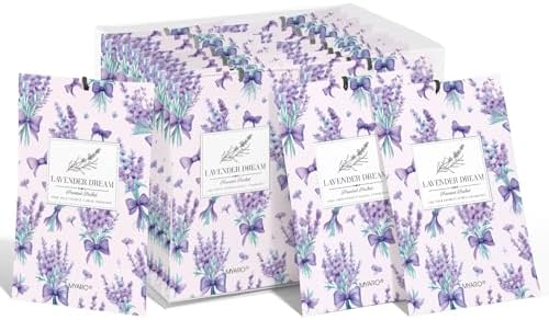 MYARO 20 Pack Lavender Scented Sachets, Closet Deodorizer Car Air Freshener