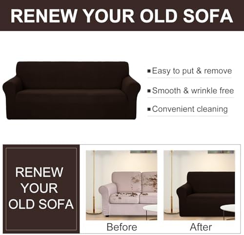 U-NICE HOME Stretch Couch Cover Slipcover for 3 Cushion Sofa, Chocolate