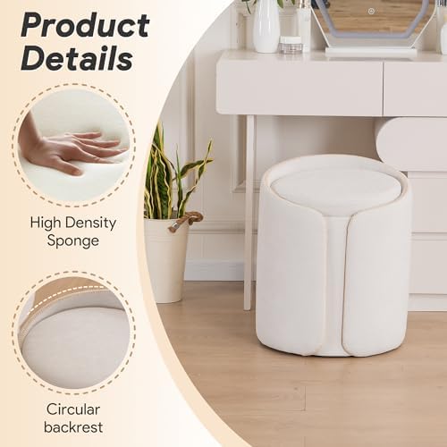 Storage Vanity Stool with Gold Base Comfy Vanity Chair Modern Round Stool for Makeup Vanity Ottoman Foot Rest for Bedroom livingroom, Beige