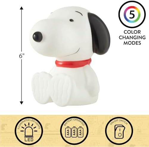 Peanuts Snoopy Squishy Light Light 6" Soft LED Mood Lamp for Decor, Kids Bedrooms, Collectors & Gift Giving