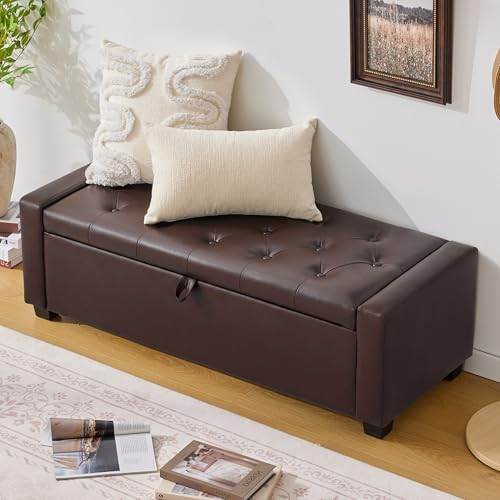Huatean Home 48" Ottoman with Storage, Dark Brown Storage Ottoman Bench