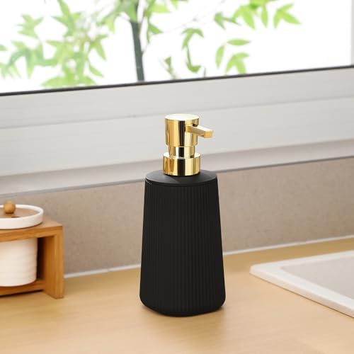 YAUKPH Small Soap Dispenser for Bathroom and Kitchen Matte Black and Gold