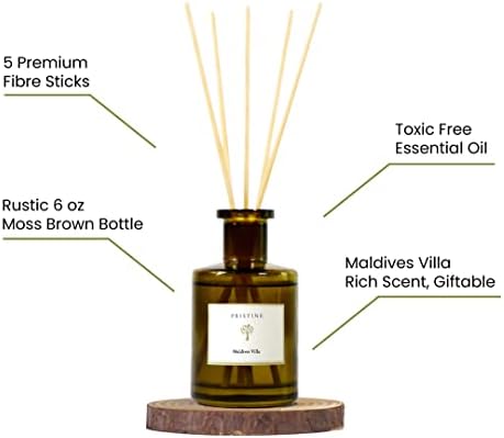 PRISTINE Maldives Villa/Inspired by Marriott Hotel Reed Diffuser for Home | Citrusy Grapefruit, Apple/Ocean Breeze/Sandalwood Oil Reed Diffuser Set & Reed Diffuser Sticks | Home Decor Scent Diffuser