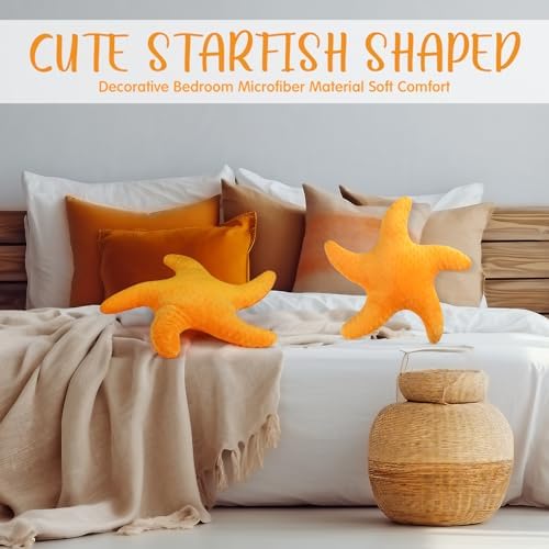 Fumete Starfish Pillow Beach Starfish Shaped Throw Pillows 20'' Stuffed Animal Cute Plush Coastal Decor Ocean Star Pillow Plush Cushion for Kid Bedroom Living Room Sofa Couch(Orange,2 Pcs)