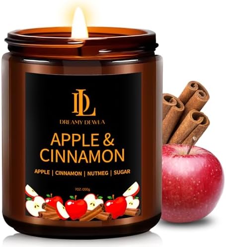 DL DREAMY DEWLA Fall Candle, Apple & Cinnamon Scented for Home, 7oz Soy Wax