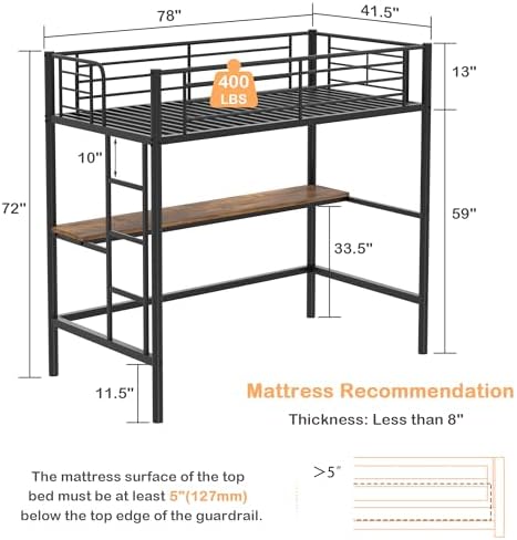 VECELO Loft Bed Twin Size with Desk, Black