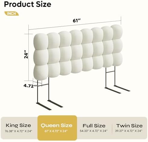 Pinmoco Queen Cloud-Shaped Upholstered Headboard, Teddy Fleece Beige