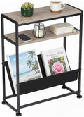 Narrow End Table for Small Spaces - Slim Side Table with Magazine Holder,2 in 1 Design Narrow Coffee Table Living Room,Skinny Bedroom Nightstand Thin Side Magazine Table,Oak