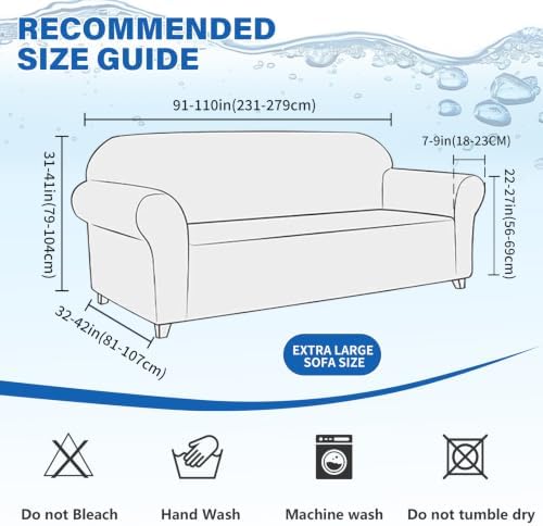 MAXIJIN Waterproof Oversized Couch Covers (91"-110"), Stretch Extra Large Sofa Cover Slipcovers with Non Slip Elastic Bottom, Pet Friendly Furniture Protector Washable (X-Large, Blackish Green)