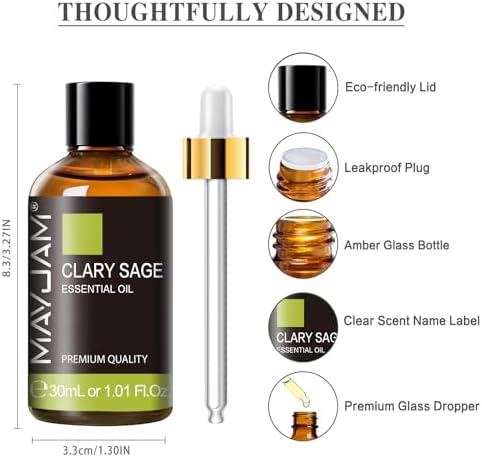 MAYJAM Clary Sage Essential Oil for Diffuser Soap Candle Making, 1.01fl.oz